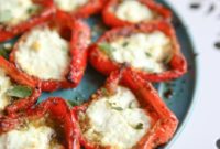 Sweet & Smoky Roasted Red Peppers with Creamy Goat Cheese and Aromatic Pesto