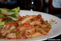 Velvety Shrimp Pasta with Burst Tomatoes and Sweet Peas