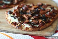 Smoky Andouille Mushroom and Sun Dried Tomato Naan Pizza
