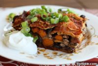 Satisfying Sweet Potato & Black Bean Enchilada Bake