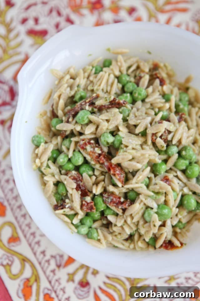 Wholesome Pesto Orzo with Peas 2 Whole Wheat Orzo with Pesto and Peas - Main Dish Image