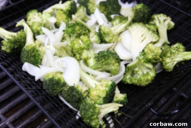 Grilled Broccoli and Vidalia Onion with Pine Nuts and Fresh Parmesan Cheese