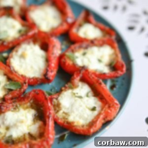 Roasted Red Peppers with Pesto and Goat Cheese, a delightful side dish or appetizer