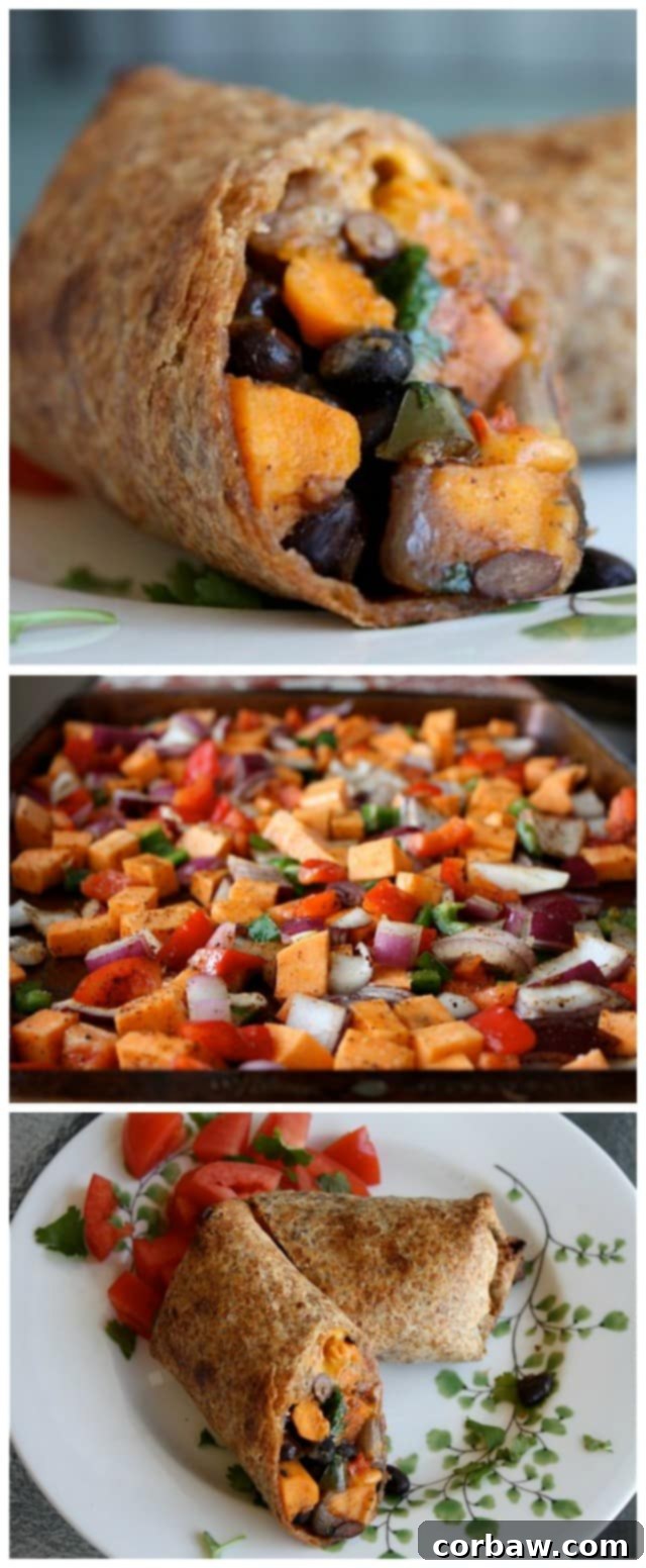 Delicious and healthy Roasted Veggie and Black Bean Burritos bursting with flavor. A vegetarian Mexican dish that's perfect for anyone, you won't miss the meat!