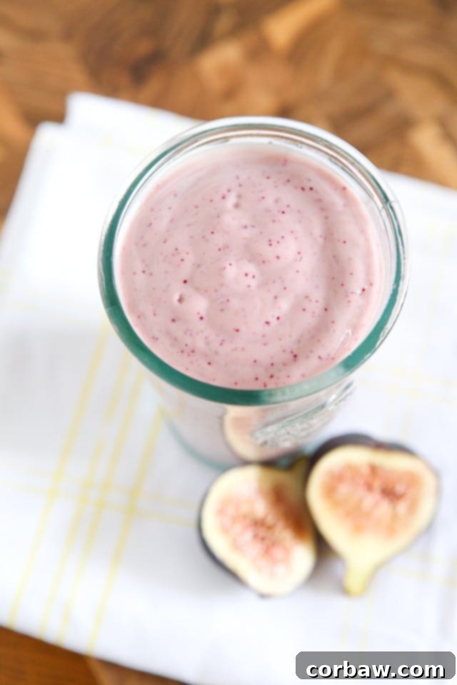Fig & Greek Yogurt Bliss 3 Got figs? Throw them into the blender with Greek yogurt to make this tasty Fresh Fig Greek Yogurt smoothie!