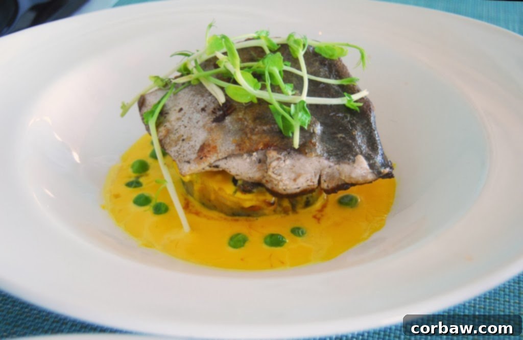 A plate of line fish with mussel potatoes at Two Oceans Restaurant, Cape of Good Hope.