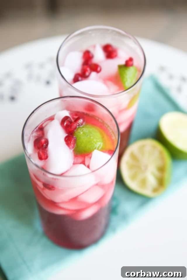 A beautifully presented Pomegranate Rum Cocktail, perfect for holiday celebrations or a cozy evening at home.