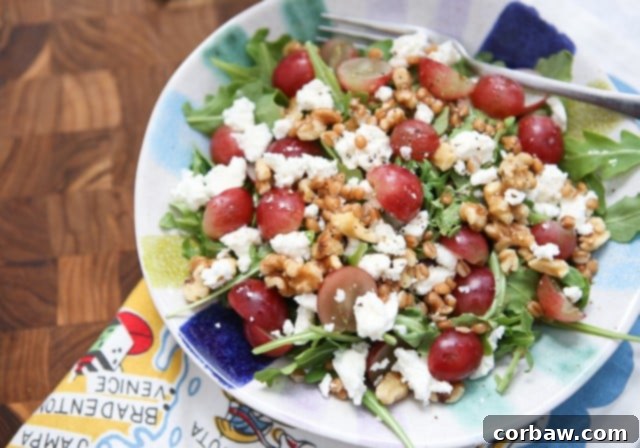 Packed with incredible flavor and nutrition, this Wheat Berry and Arugula Salad with Grapes and Nuts will quickly become your new favorite salad! 