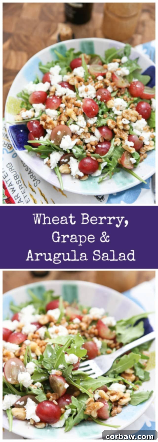 One of my all time favorite salads! Full of flavor and texture, this Wheat Berry and Arugula Salad with Grapes and Nuts will satisfy any salad craving - and you'll feel good eating it too!