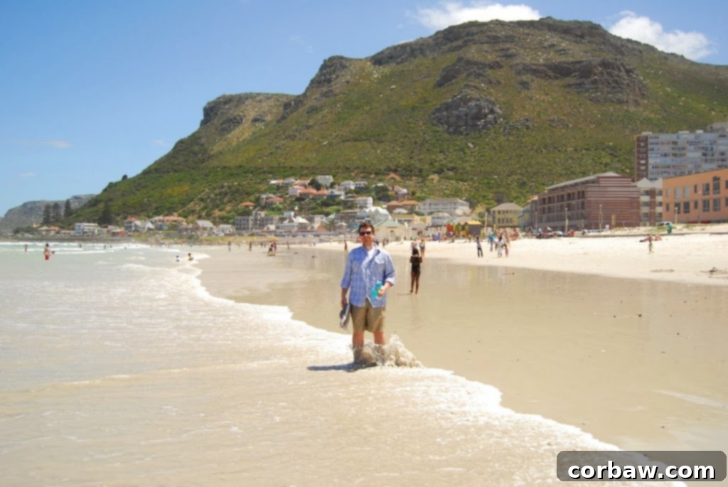 A close-up view of the ocean at Muizenberg Beach, hinting at its reputation for marine life
