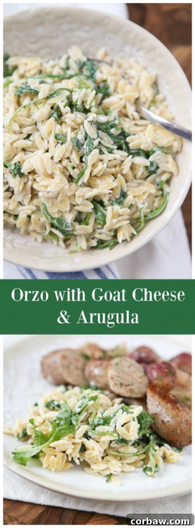 Orzo with Goat Cheese and Arugula from aggieskitchen.com - my family loves when I make this pasta side dish!