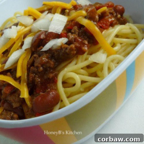 ChiliShelby - A bowl of Cincinnati chili, typically served over spaghetti with various toppings.