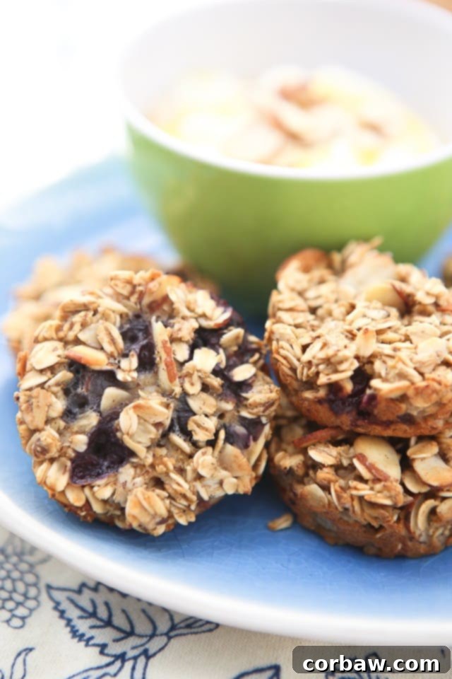 We love this recipe for Blueberry Almond Oatmeal Bites for breakfast or a healthy snack! Serve with vanilla Greek yogurt and a drizzle of honey, so good!
