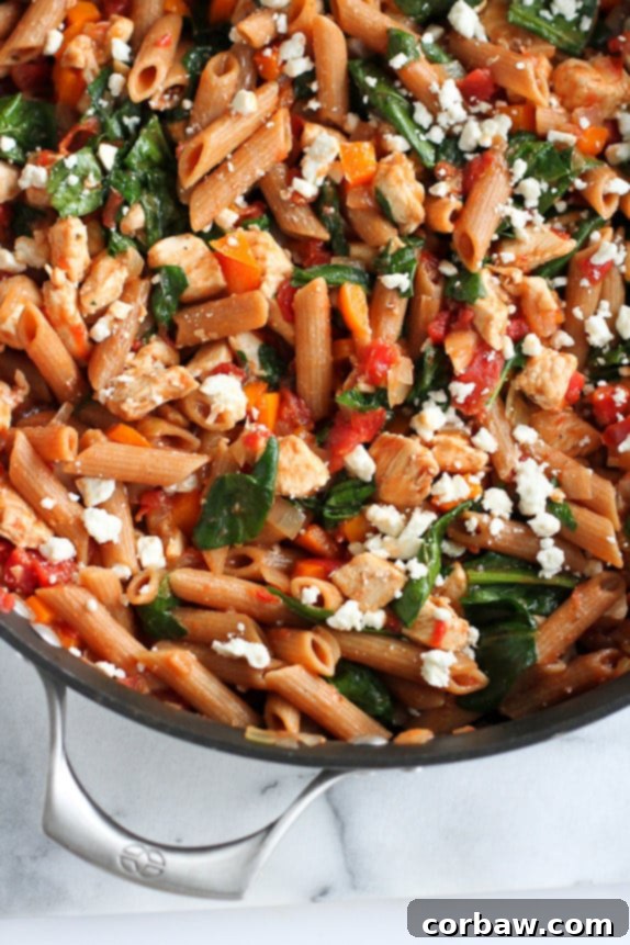 One-Pot Whole Wheat Pasta with Chicken & Spinach | CookinCanuck.com - A complete pasta meal