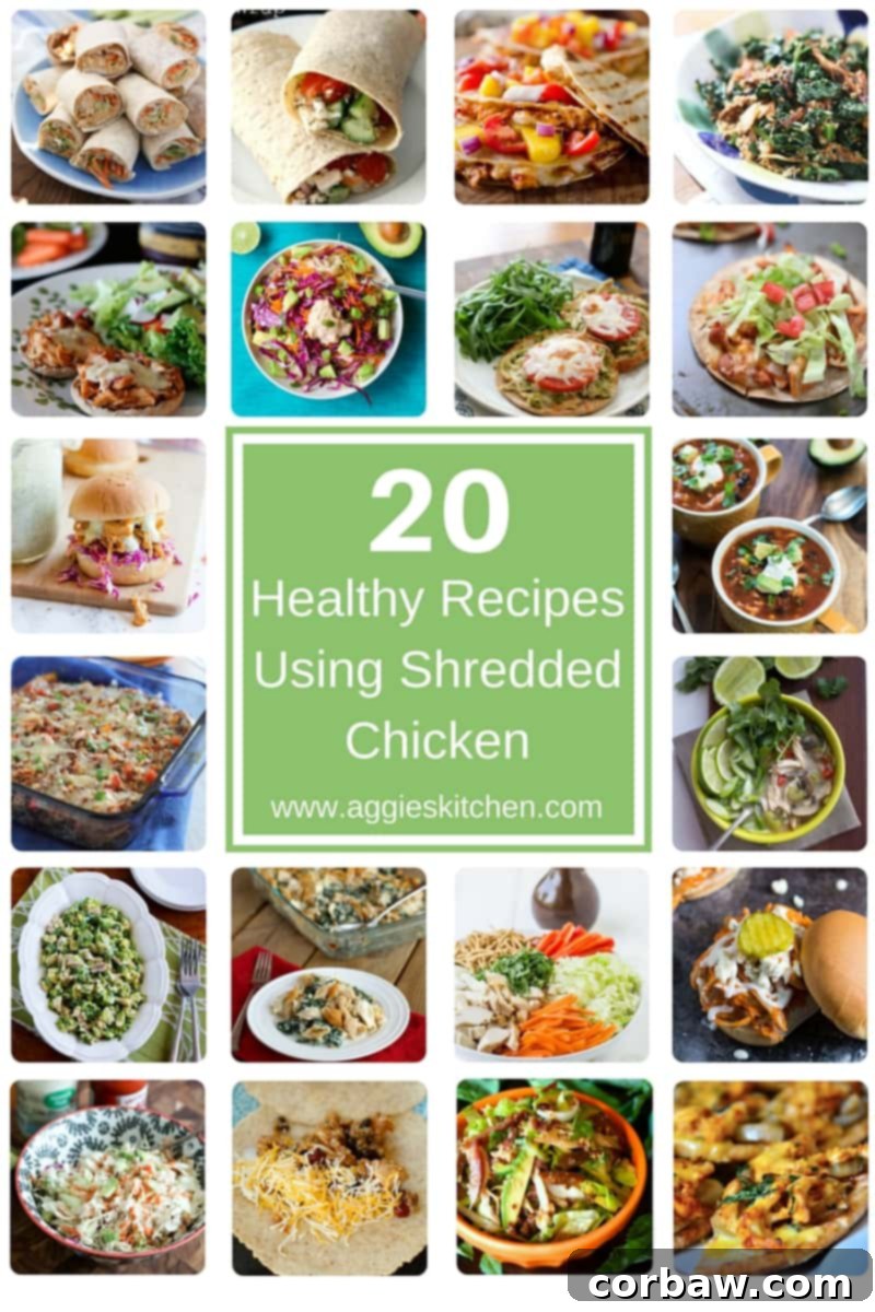 Find inspiration in this collection of delicious healthy recipes using shredded chicken! Healthy Recipes Using Shredded Chicken via aggieskitchen.com Find inspiration in this collection of delicious healthy recipes using shredded chicken! Healthy Recipes Using Shredded Chicken via aggieskitchen.com