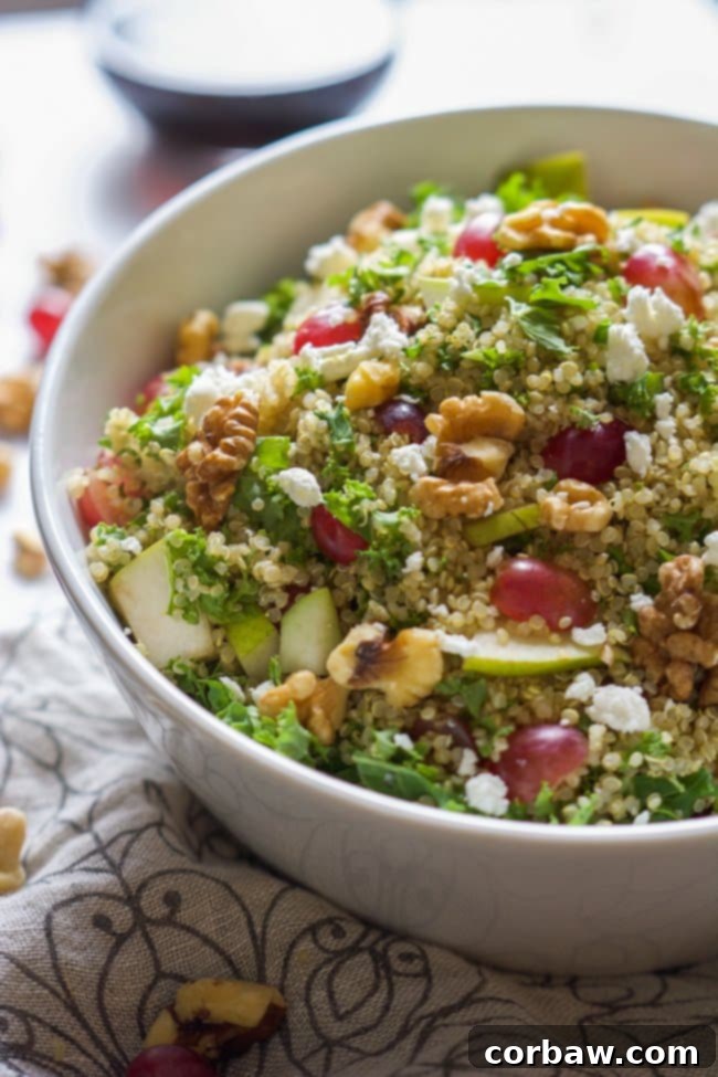 Healthy Quinoa for Summer Days 15 Kale-Grape-Walnut-Quinoa-Salad-with-White-Balsamic-Dressing