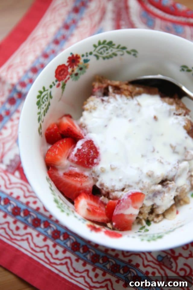 Baked Strawberry Almond Steel Cut Oats 5 Great for feeding a crowd at breakfast, or for meal prep! My family loves this Strawberry Almond Baked Steel Cut Oatmeal - add yogurt and fresh fruit for a powerful start to your day! Recipe via aggieskitchen.com
