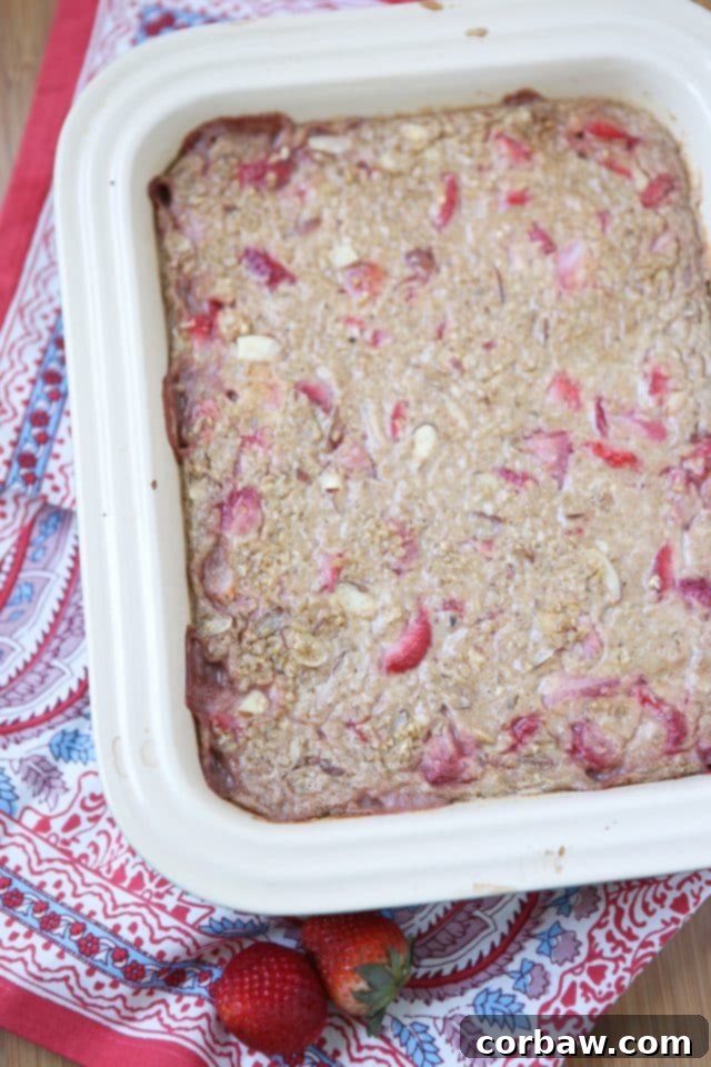 Baked Strawberry Almond Steel Cut Oats 6 Great for feeding a crowd at breakfast, or for meal prep! My family loves this Strawberry Almond Baked Steel Cut Oatmeal - add yogurt and fresh fruit for a powerful start to your day! Recipe via aggieskitchen.com