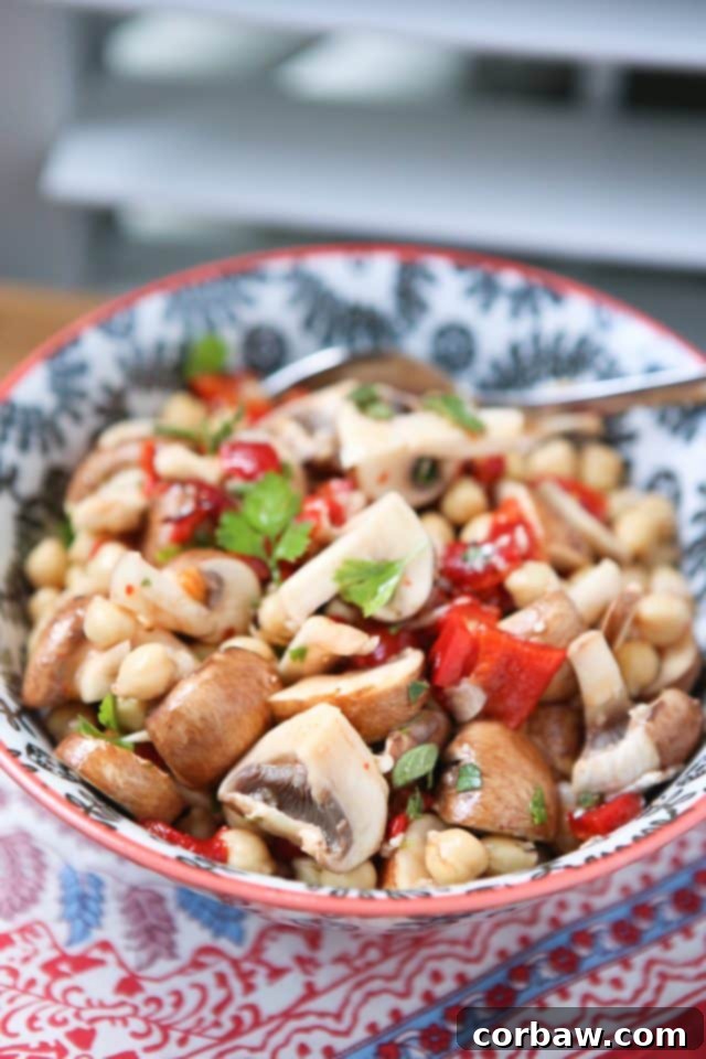 Zesty Mushroom & Chickpea Medley 3 Bring this savory Marinated Mushroom and Chickpea Salad to your next picnic or barbecue! Enjoy on it's own as a vegetarian option, or as a side dish.