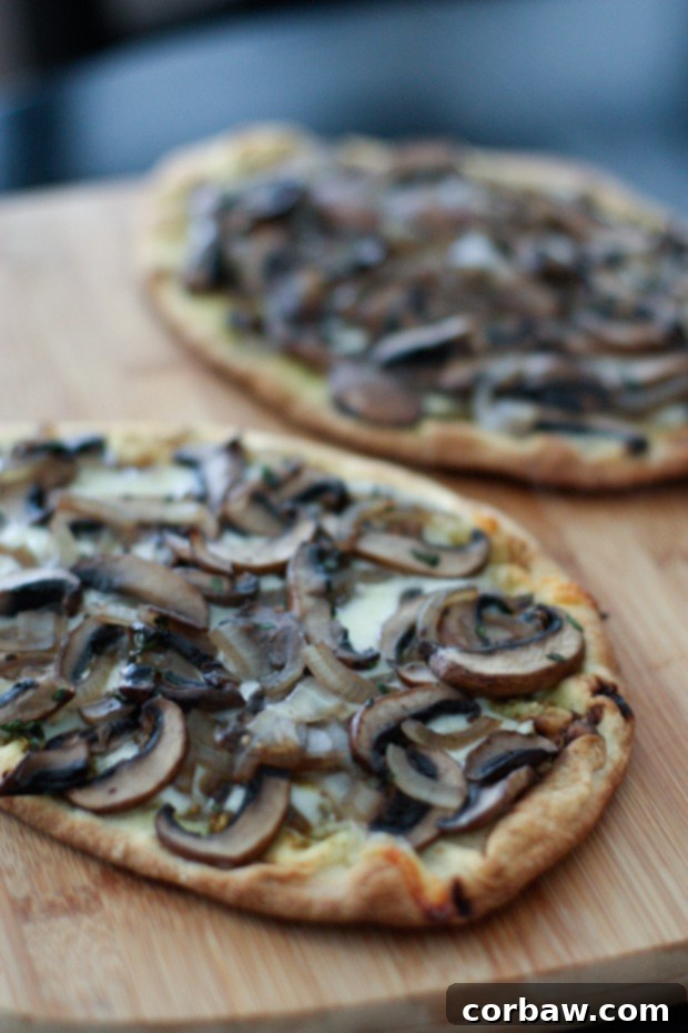 Zesty Mushroom & Chickpea Medley 6 Grilled Portabella Mushroom Pesto Flatbreads | AggiesKitchen.com #grill #mushrooms #vegetarian #pizza #appetizer
