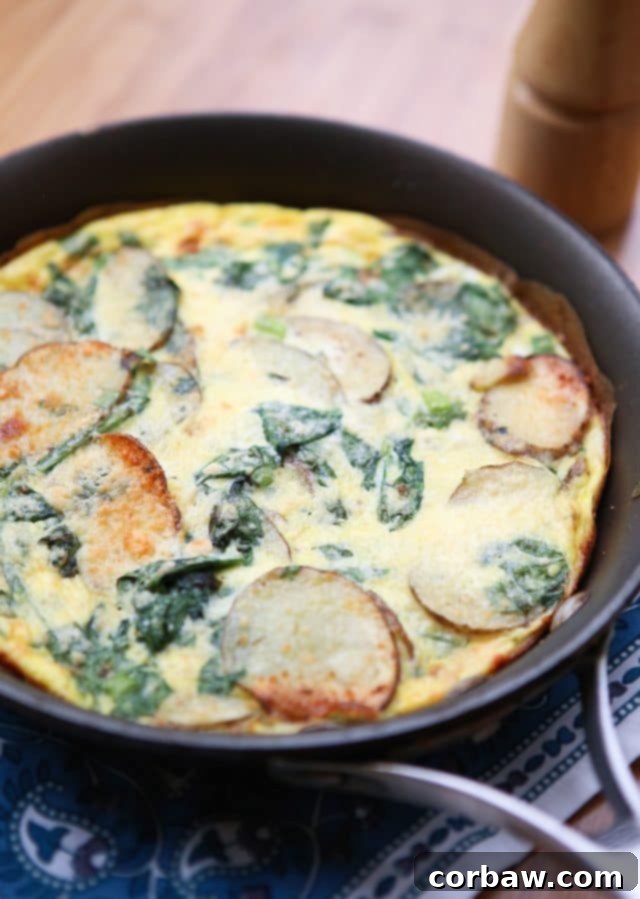 Savory Spinach and Potato Frittata 2 Spinach and Potato Frittata - a few simple ingredients and you have a delicious breakfast, lunch or dinner! Perfect for Meatless Monday! Recipe via aggieskitchen.com