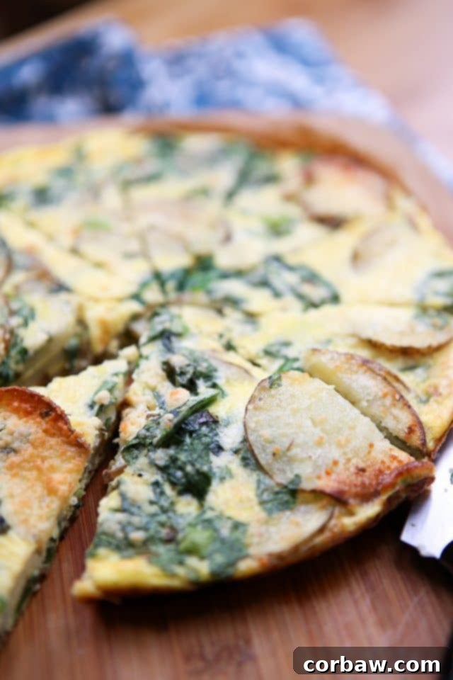 Savory Spinach and Potato Frittata 5 Spinach and Potato Frittata - a few simple ingredients and you have a delicious breakfast, lunch or dinner! Perfect for Meatless Monday! Recipe via aggieskitchen.com