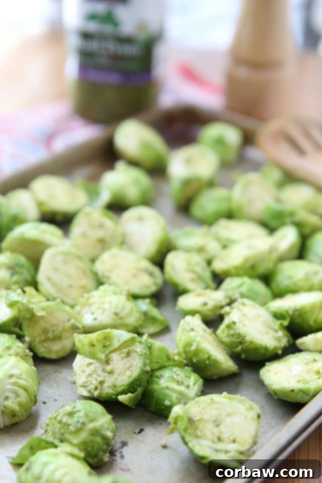 Pesto-Kissed Roasted Brussels 3 Simple Pesto Roasted Brussels Sprouts recipe, a healthy and quick side dish