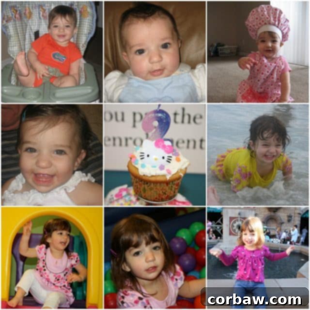 Adorable photo of Gina celebrating her 2nd birthday with a bright smile, wearing a party hat and surrounded by colorful decorations.