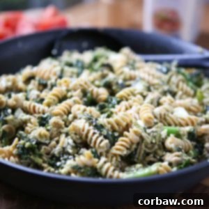 This Pesto Pasta with Turkey and Kale is a super easy weeknight meal that will get your kids eating kale! Hearty and healthy recipe via aggieskitchen.com