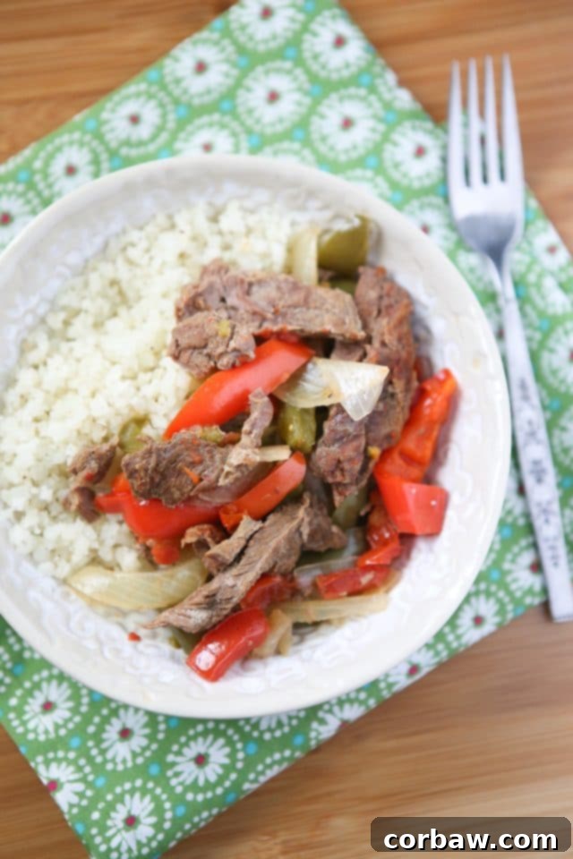 Easy Slow Cooker Pepper Steak for Weeknight Dinners Delicious Easy Slow Cooker Pepper Steak with bell peppers and tender beef, perfect for a healthy weeknight dinner. From the Add A Pinch Cookbook.