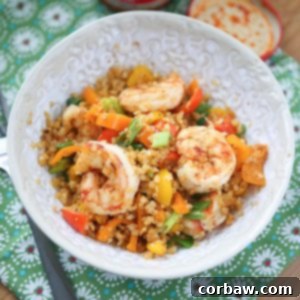 Quick lunch or dinner for one! Cajun Shrimp and Cauliflower Rice Stir Fry - low carb, high protein and full in flavor.