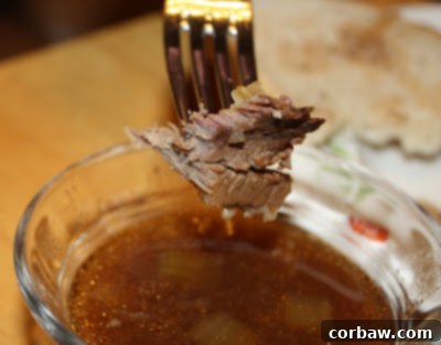 A close-up shot of an irresistible Guinness braised brisket sandwich, featuring perfectly melted Irish Swiss cheese cascading over tender beef and fresh herbs on toasted rye bread, ready to be enjoyed.