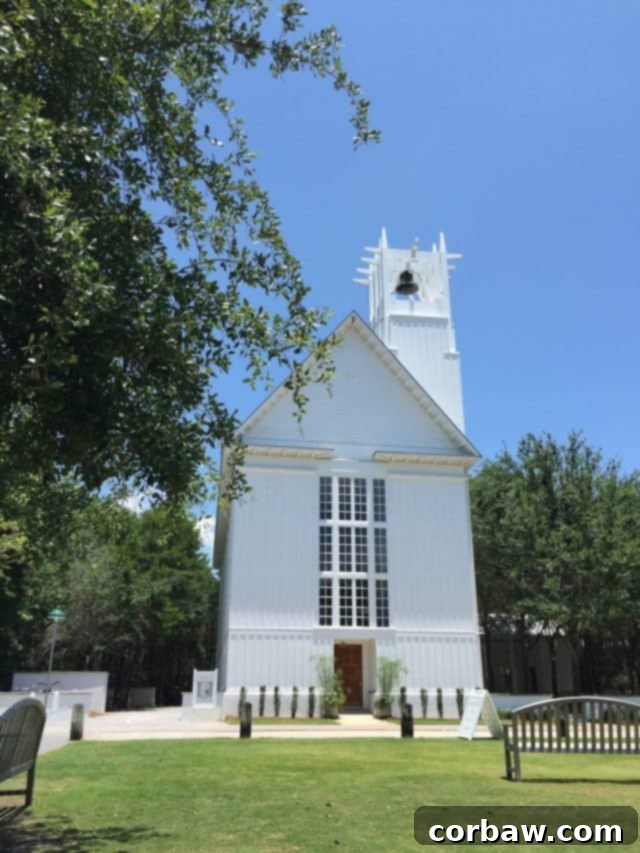 The tranquil and beautifully designed Ruskin Place in Seaside, Florida Another view of the distinctive homes and serene pathways in Ruskin Place