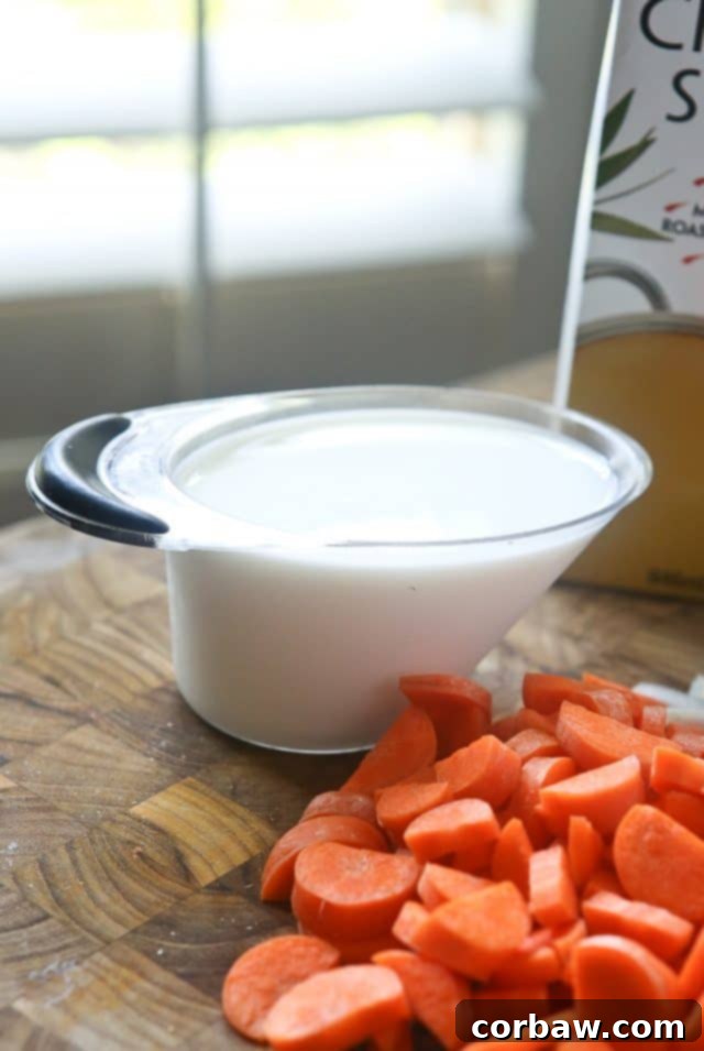 Nutritious and Easy Creamy Chicken and Wild Rice Soup A comforting close-up shot of creamy chicken and wild rice soup in a ceramic bowl, steaming gently, with oyster crackers on the side – a delightful and easy meal solution.