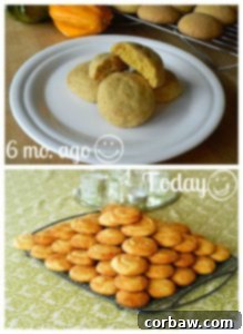 Comparison of two snickerdoodle photos: the top one is dark and awkwardly composed, while the bottom one is bright, vibrantly styled, and shows a full rack of cookies.