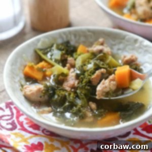paleo slow cooker sausage and sweet potato kale soup