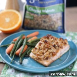 orange walnut crusted salmon recipe card image