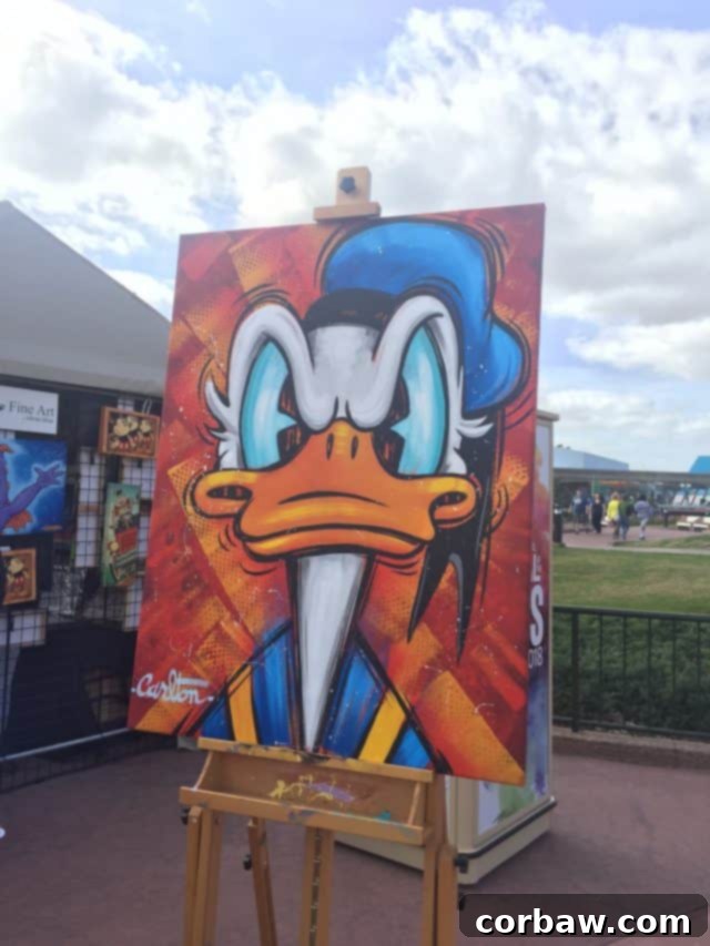 Epcot's Global Canvas 2018 2 Festival of the Arts entrance with Spaceship Earth in the background