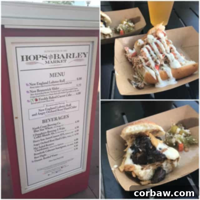 Charcuterie cone, seafood salad, and beer from Spain and Brewer's Collection at Epcot