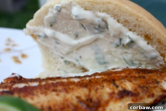 This Blackened Tilapia Sandwich with Cilantro Lime Mayonnaise is a great weeknight meal. Serve on salad for low carb option.