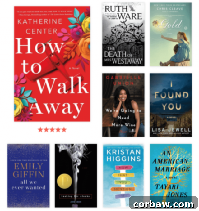 Another set of popular book covers from 2018 featuring How To Walk Away and An American Marriage.