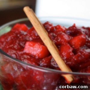 A bowl of vibrant homemade Apple-Orange Cranberry Sauce, perfect for the holidays.