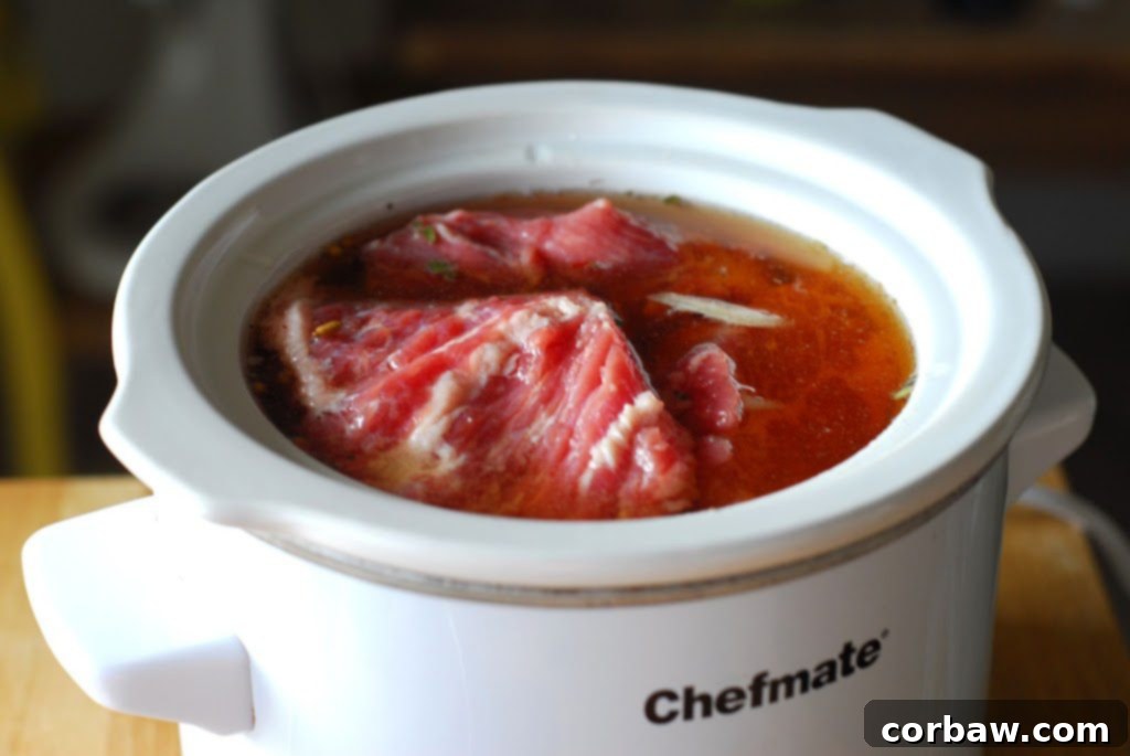 Roast in crockpot with liquid.