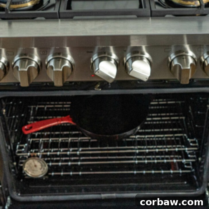 Cast iron skillet in oven