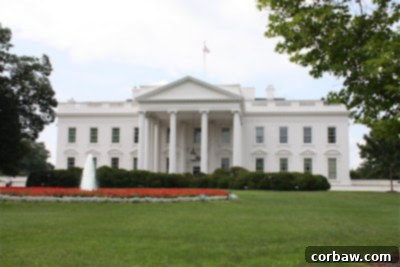 The impressive facade of the White House, a symbol of American power and history