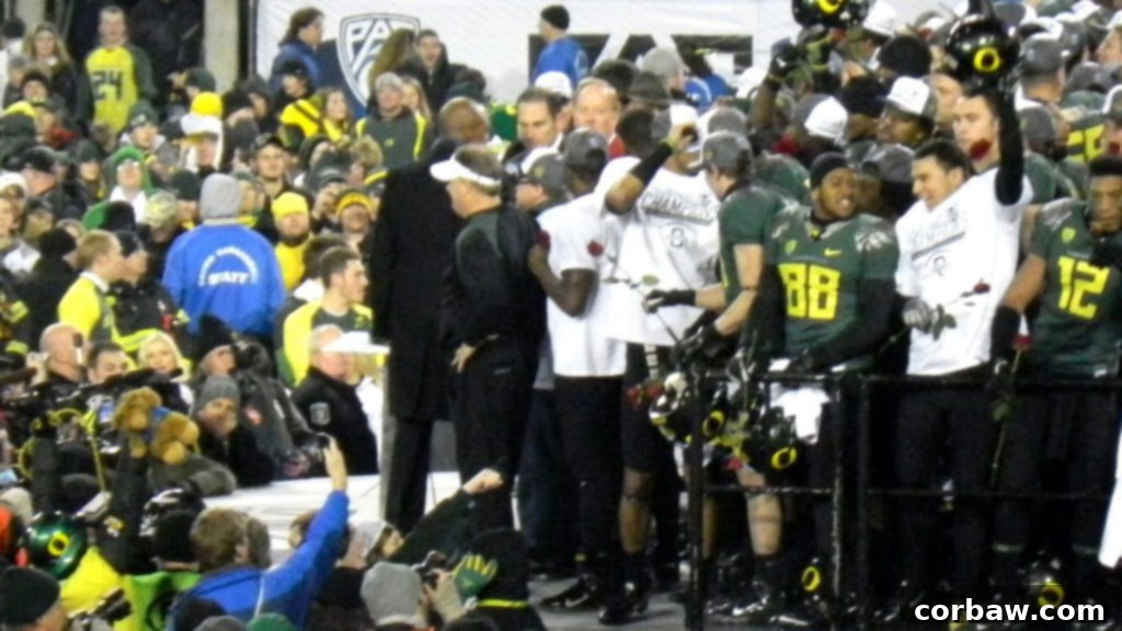 General view of the ecstatic crowd during the PAC-12 Championship celebration