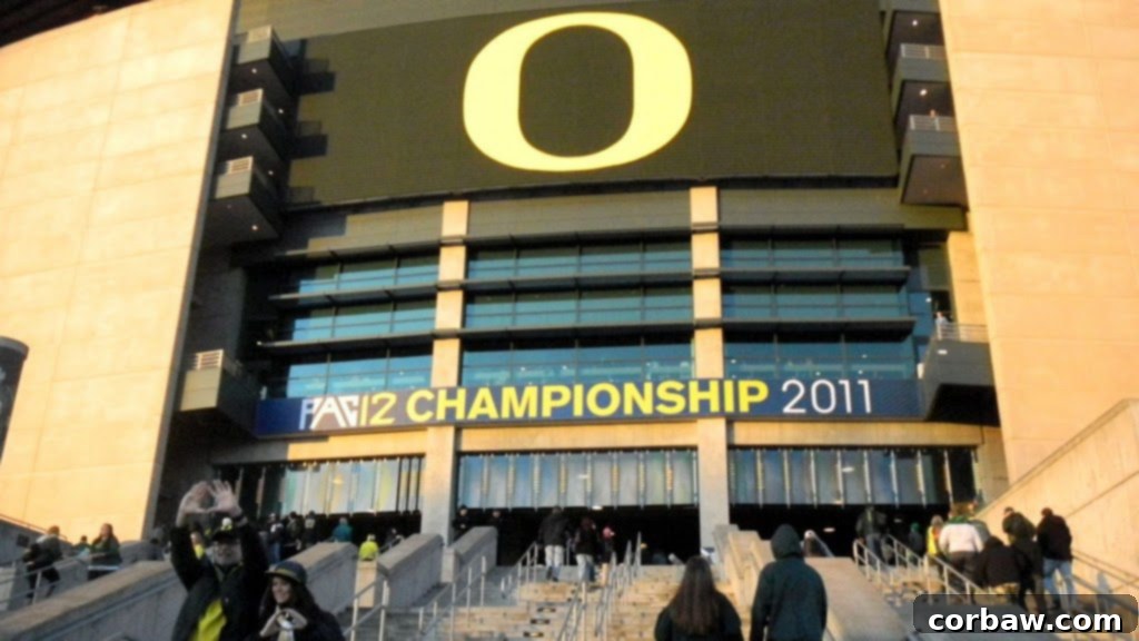 The vibrant and excited crowd gathered at Autzen Stadium