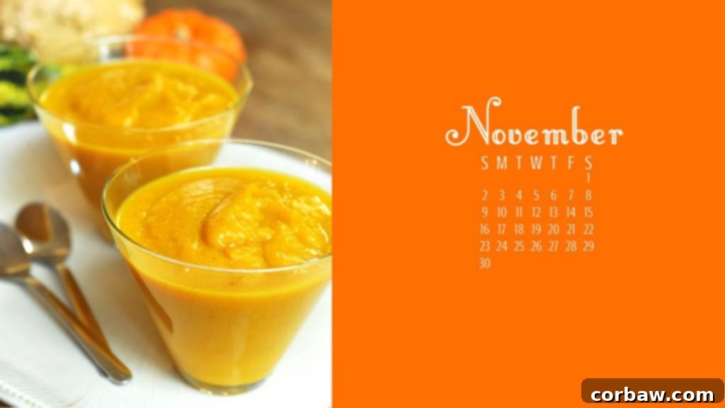 November Calendar Wallpaper 5 High-resolution November 2025 desktop calendar wallpaper with a fall food theme for 1920x1080 displays.