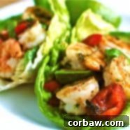 Close-up of Spicy Shrimp and Avocado Lettuce Cups recipe image