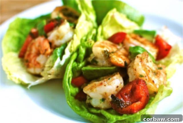 Delicious Spicy Shrimp and Avocado Lettuce Cups served on a plate